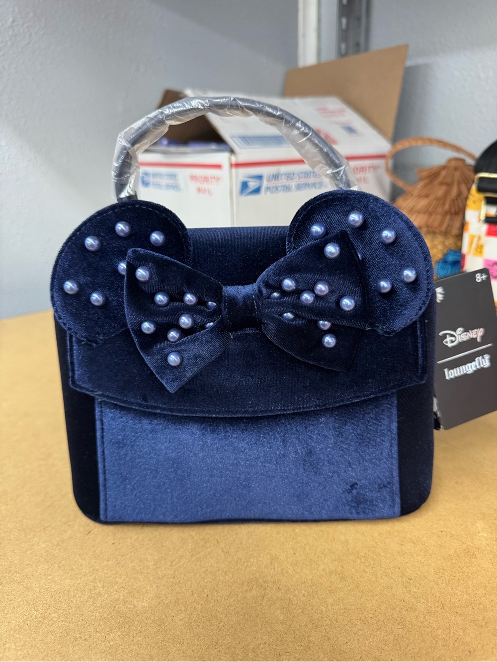 Loungefly Navy Velvet Pearl-Trim Minnie Crossbody Bag